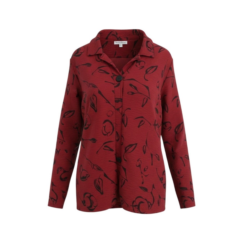 NorthStyle Red Black Floral Textured Knit Button Front Cardigan Jacket 1X